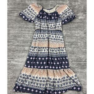 DEX Dress‎ Womens 1X Multicolor Floral Tiered Maxi Short Sleeve Polyester NWT